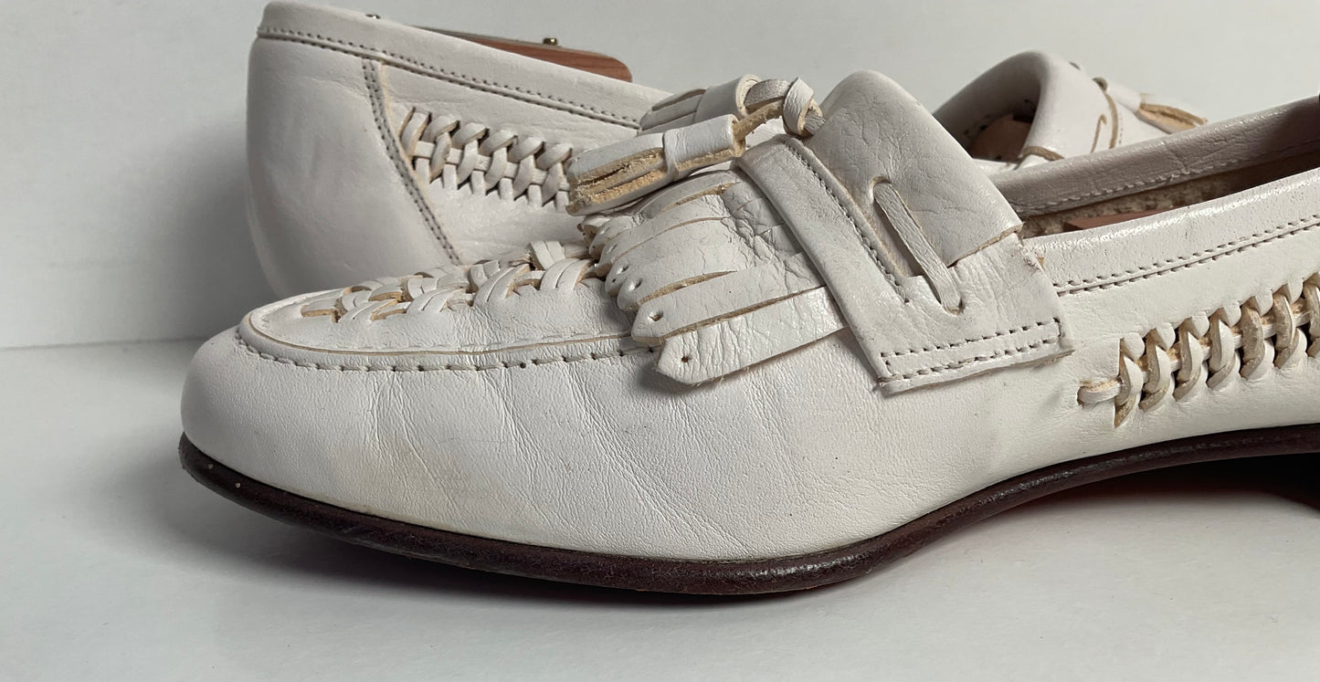 Vintage Florsheim White Tassel Loafers 9 D Italian Passport