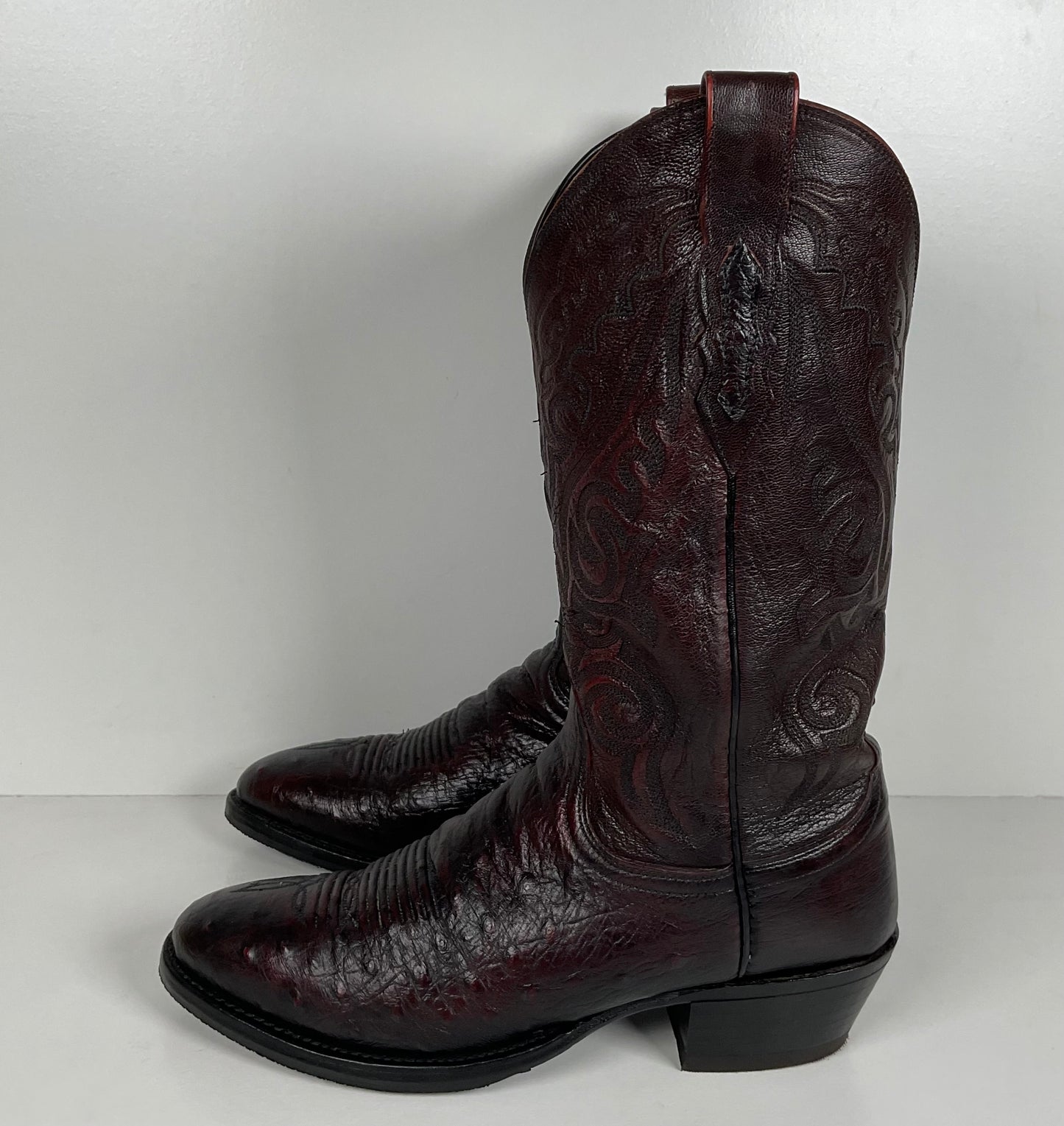 Lucchese 2000 Smooth Ostrich Cowboy Boots | Black Cherry | Exotic | Men’s 8.5 D