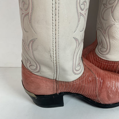 Vintage Dan Post Peach Cowgirl Boots 10 Lizard Vamp USA Made