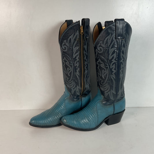 Vintage Justin Turquoise Cowgirl Boots 5 B Zipper Teju Lizard Vamp