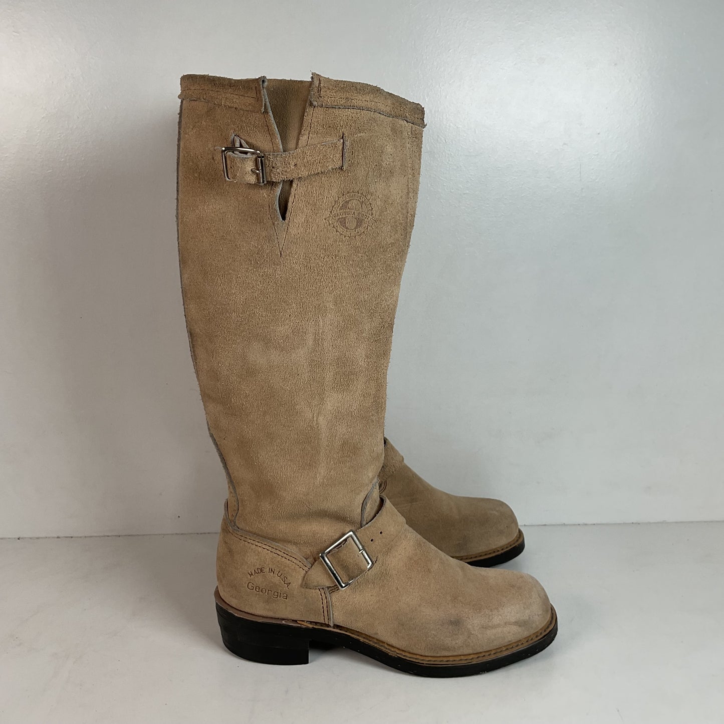 Vintage Georgia Tall Suede Harness Boots 9 M USA Made Soft Toe