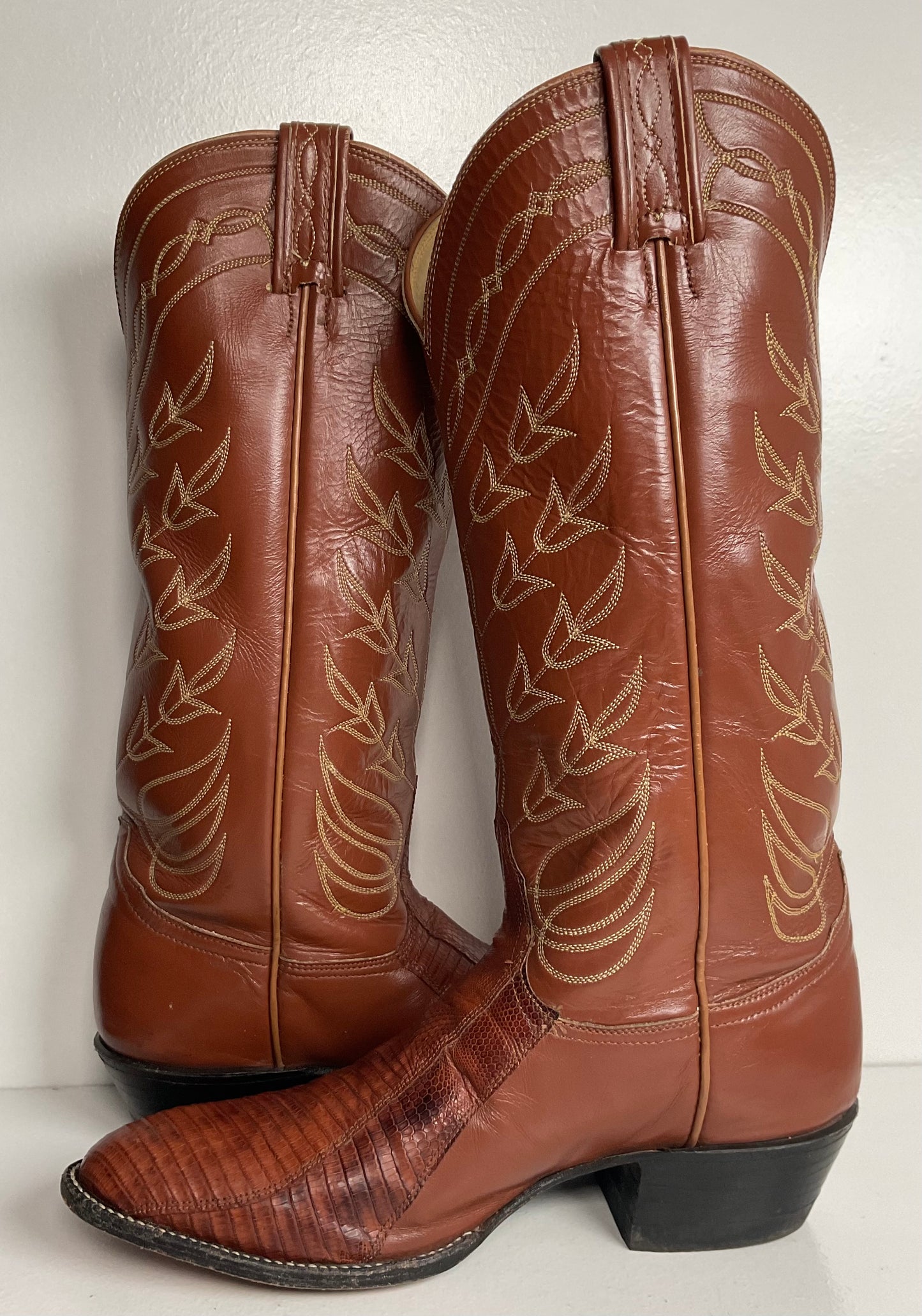 Vintage Tony Lama Gold Label Cowgirl Boots 7.5 C Lizard Vamp