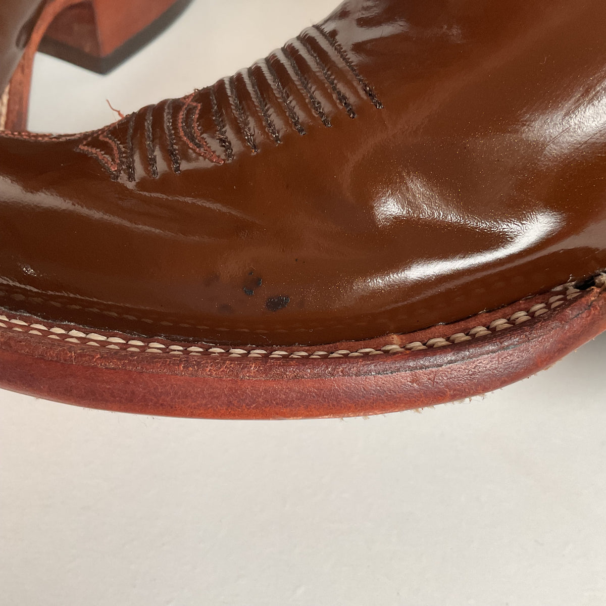 Lucchese 2000 Patent Leather Cowgirl Boots | Square Toe | Brown | USA Made | 6.5 C
