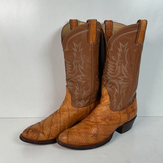 Tony Lama Ostrich Leg Patchwork Cowboy Boots 10 D Gold Label Thrashed