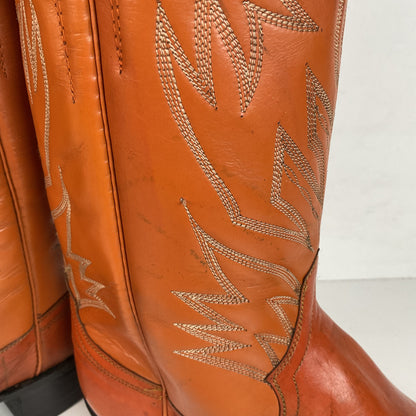 1960s Cowtown Handmade Cowboy Boots 13.5 D Pumpkin Orange Lizard Wingtip