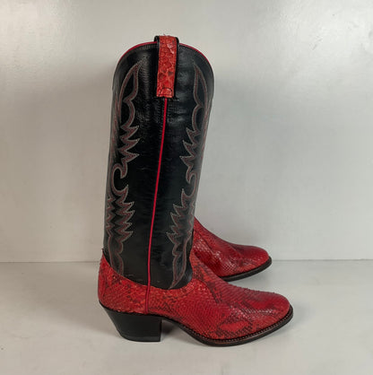 Vintage Dan Post Red Python Snakeskin Cowgirl Boots 7 M USA Made