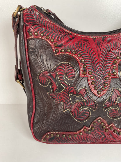 Tooled American West Purse Burgundy W/Bag Charm