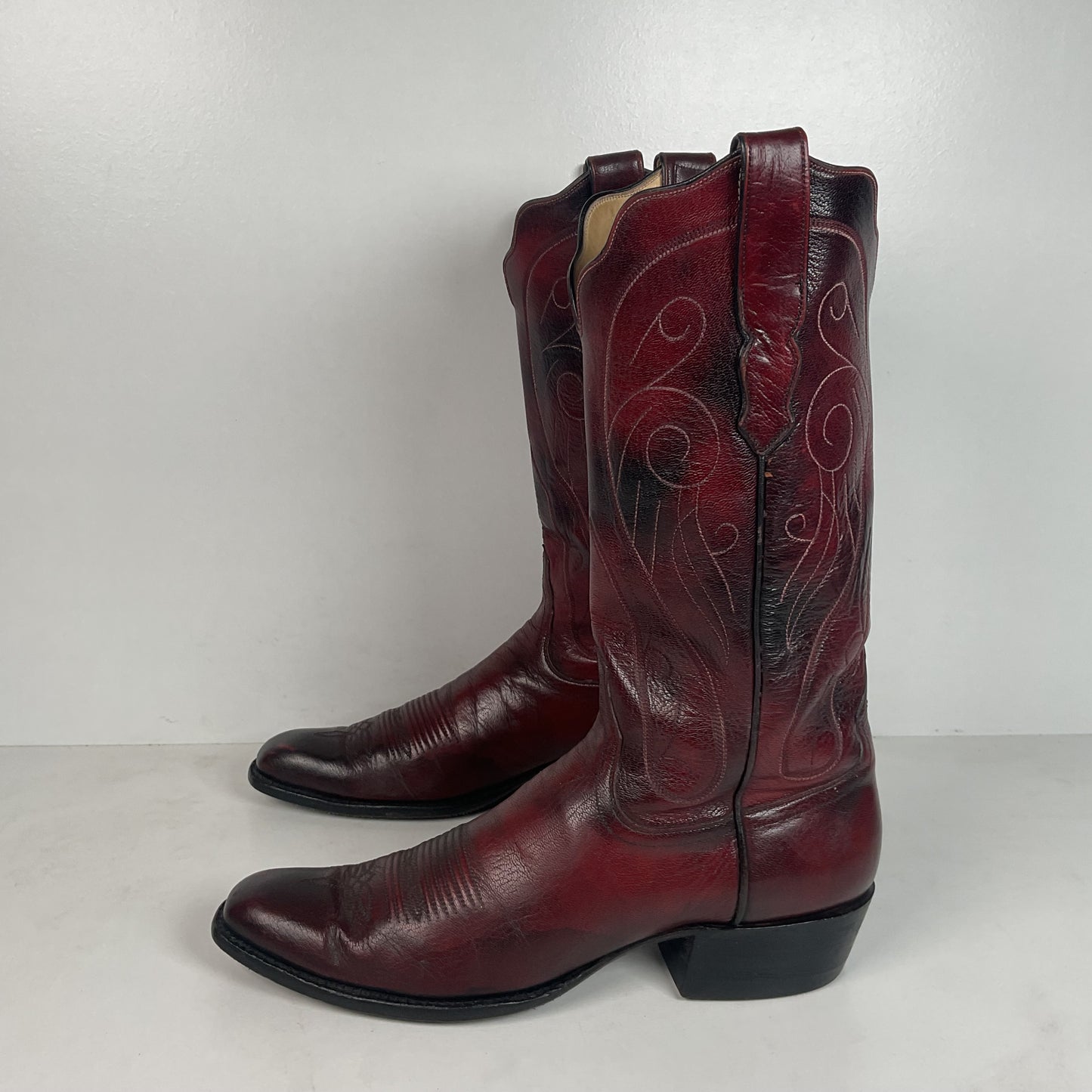 Custom Black Cherry Cowboy Boots | Goat Skin | Extra Narrow | 10.5 AA