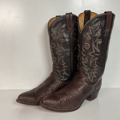 Vintage Dan Post Brown Front Cut Python Cowboy Boots 9.5 D Snakeskin USA Made