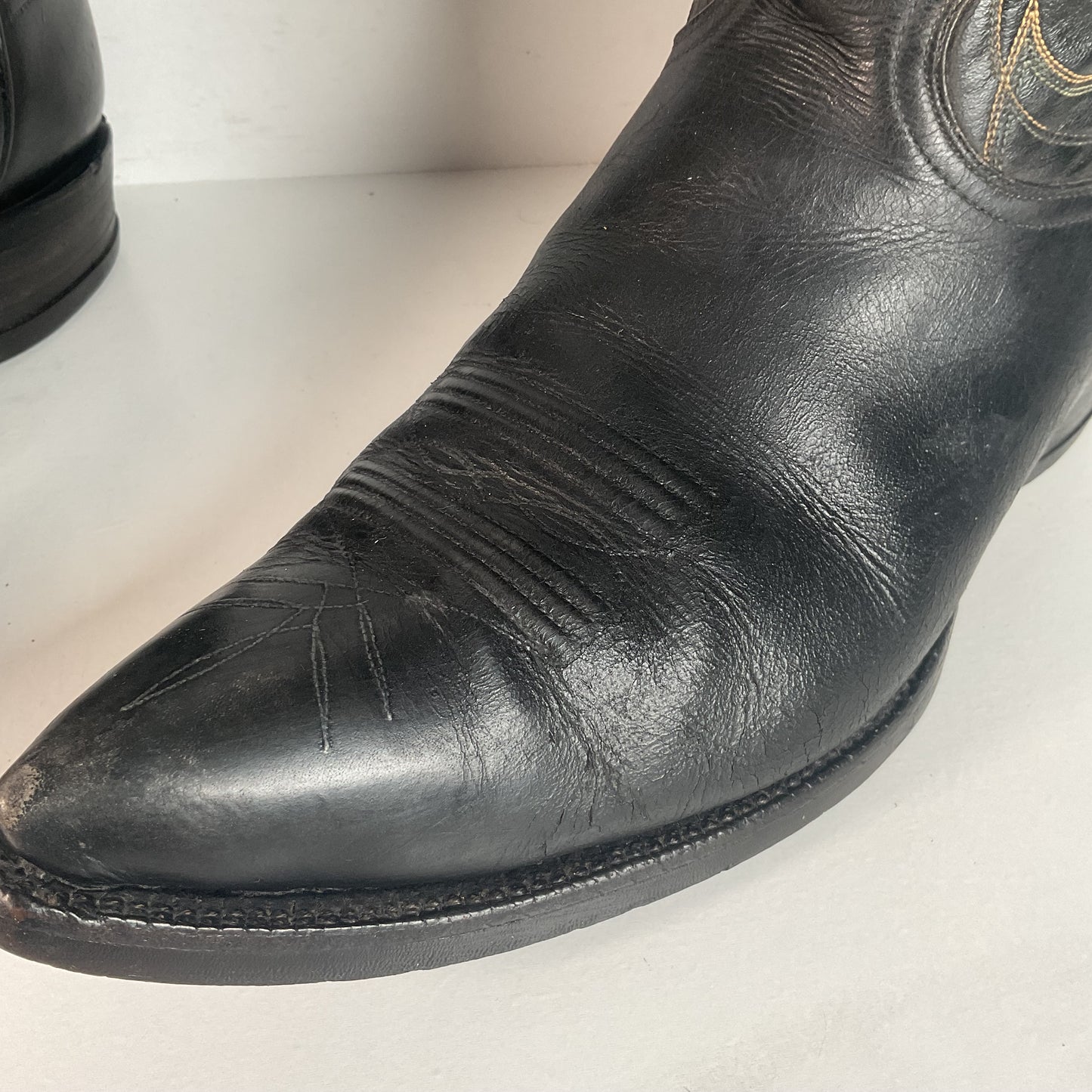 1950s Tony Lama Cowboy Boots | Black | Distressed | Men’s 9.5