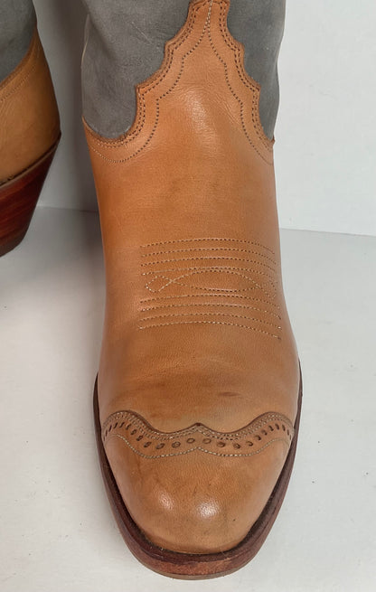 Vintage Justin Women’s Flower Cowgirl Boots | Tooled Inlay | USA Made | 8 B