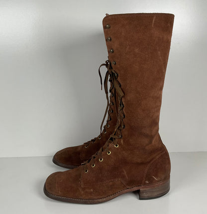 Vintage Tall Suede Lace Up Boots | USA Made | 1960s | Men’s 12 D