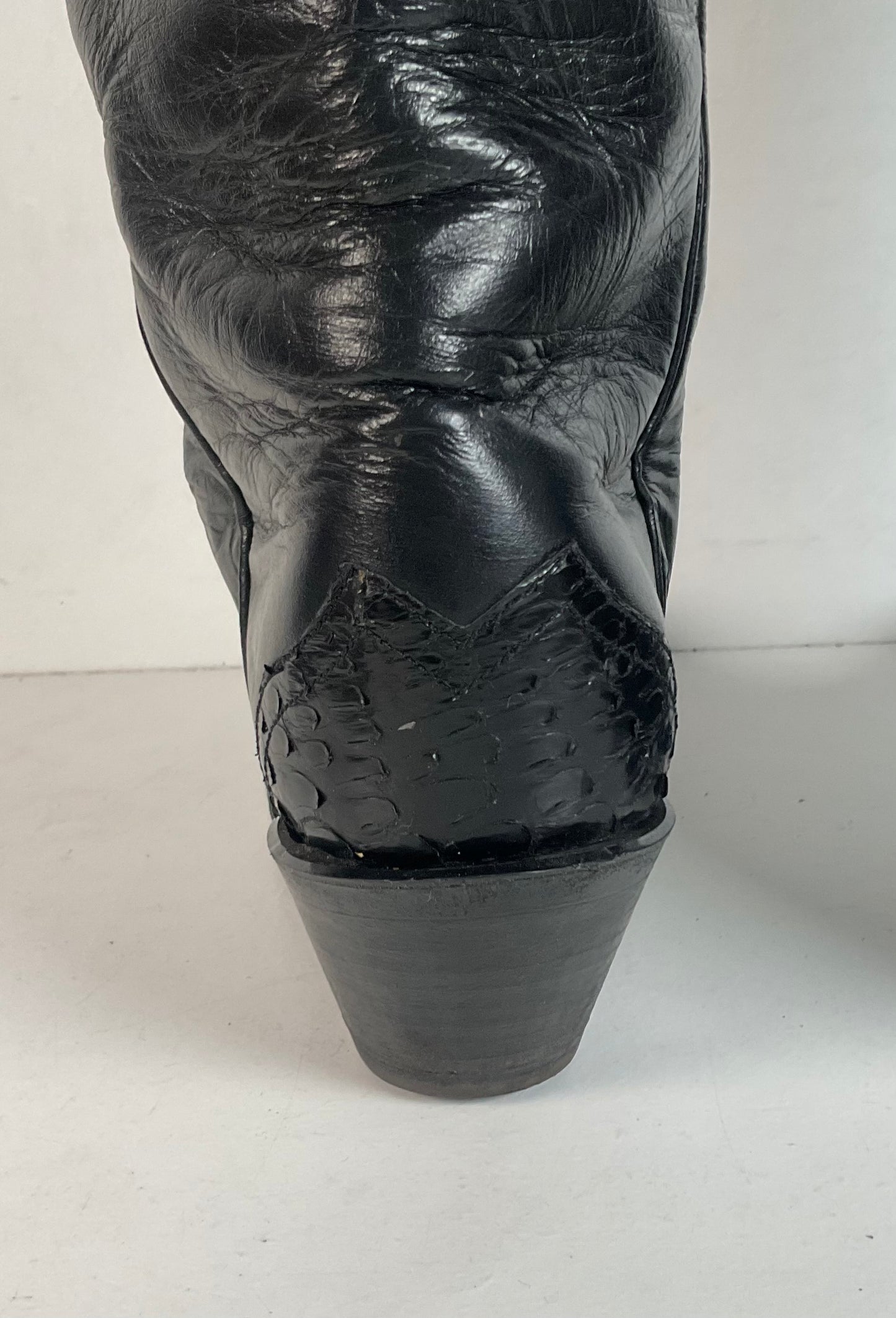 Vintage Larry Mahan Tall Black Cowgirl Boots | Python Snakeskin | 7 B