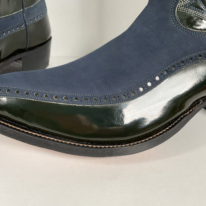 Vintage Justin Algonquin Toe Cowboy Boots | Royal Blue | Patent Leather | 12 EE