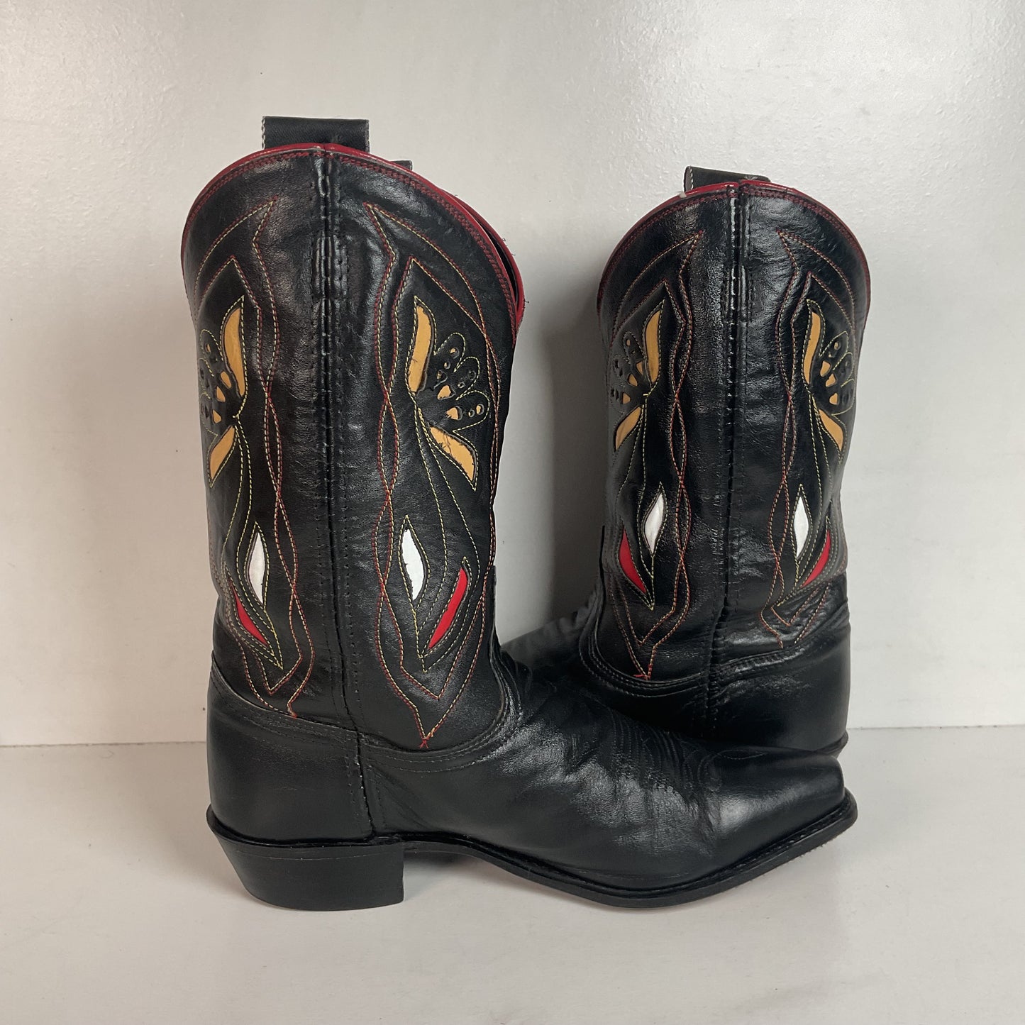 Acme Pee Wee Cowgirl Boots 10 M Tooled Tulip Inlay