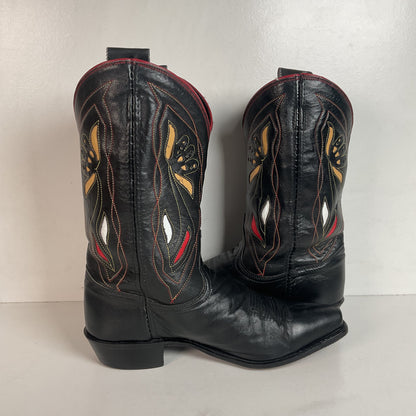 Acme Pee Wee Cowgirl Boots 10 M Tooled Tulip Inlay