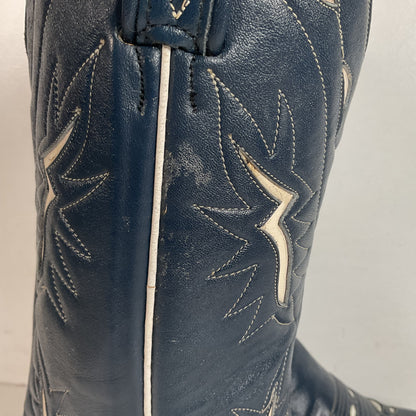 Vintage Tony Lama Blue Tooled Cowboy Boots Men’s 7 D | Women’s 8 Gold Label