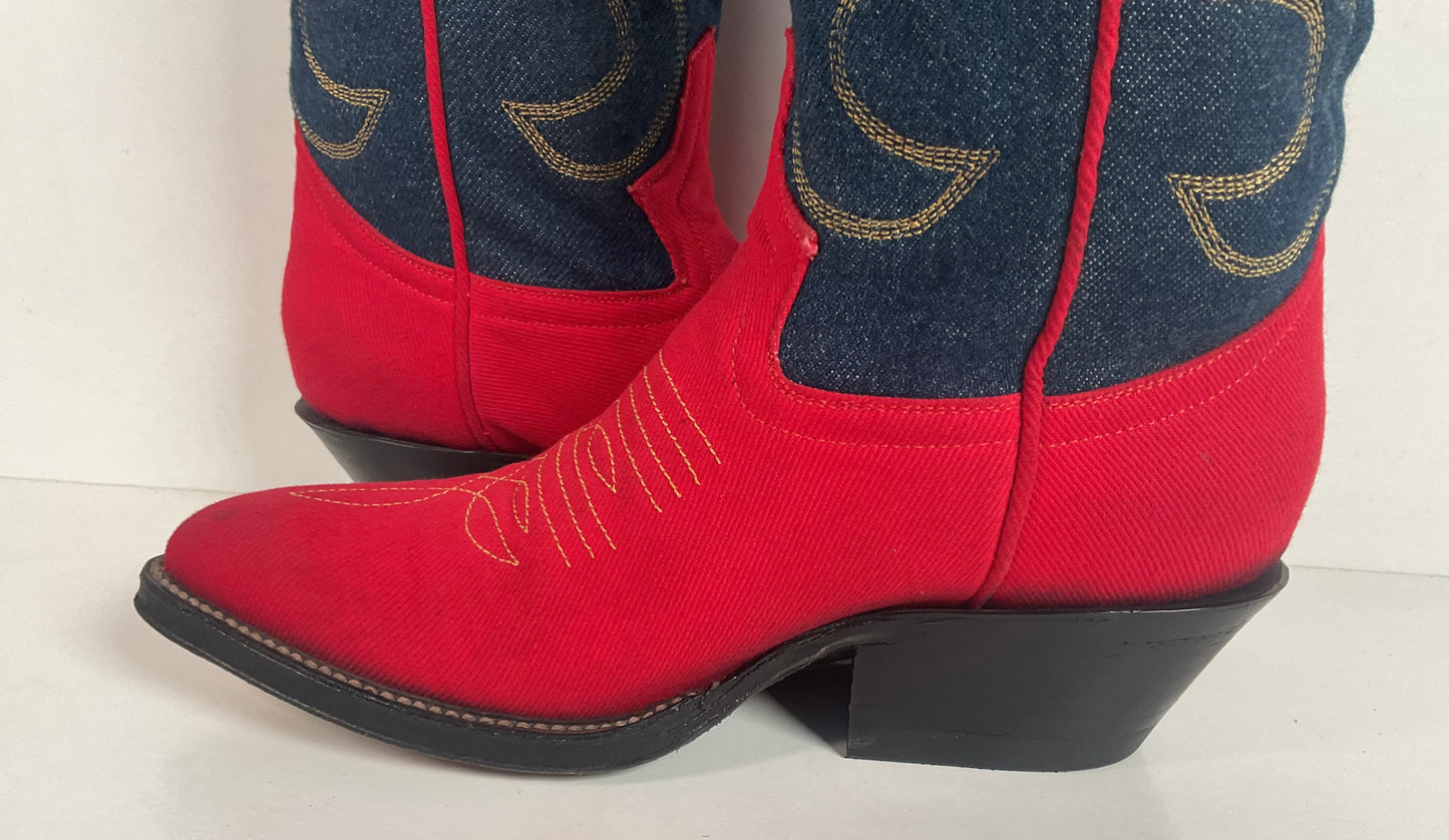 Vintage Red Denim Cowgirl Boots 6.5 B Custom Made