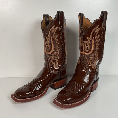 Lucchese 2000 Patent Leather Cowgirl Boots | Square Toe | Brown | USA Made | 6.5 C