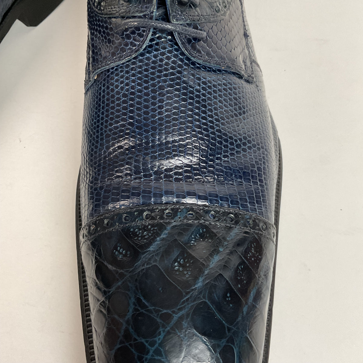 David Eden Exotic Derby Shoes | Navy Blue Crocodile & Teju Lizard | Men’s 13