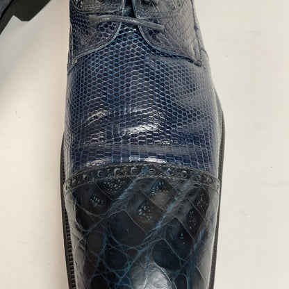 David Eden Exotic Derby Shoes | Navy Blue Crocodile & Teju Lizard | Men’s 13