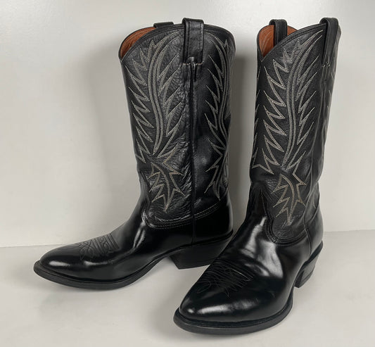 Vintage Nocona Cowboy Boots | Glossy Black Veal | USA Made | Men’s 9.5 EE