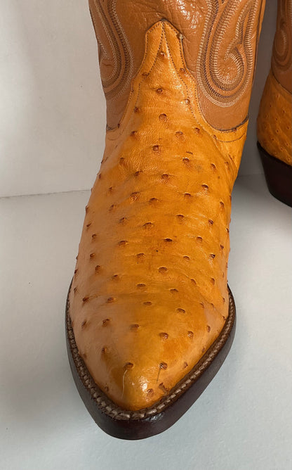 Custom Full Ostrich Quill Cowboy Boots 10 E Butterscotch Exotic