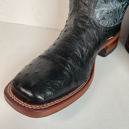Boulet Tooled Ostrich Quill Cowgirl Boots  7 C Square Toe Exotic
