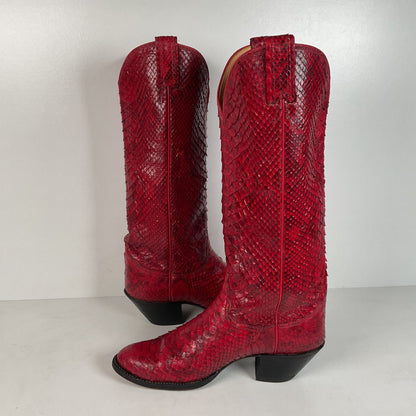 Tony Lama Full Python Cowboy Boots | Red Snakeskin | Men’s 9 | Women’s 10