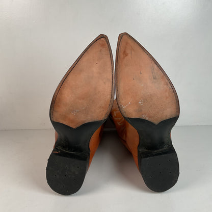 1960s Cowtown Handmade Cowboy Boots 13 D Pumpkin Orange Lizard Wingtip