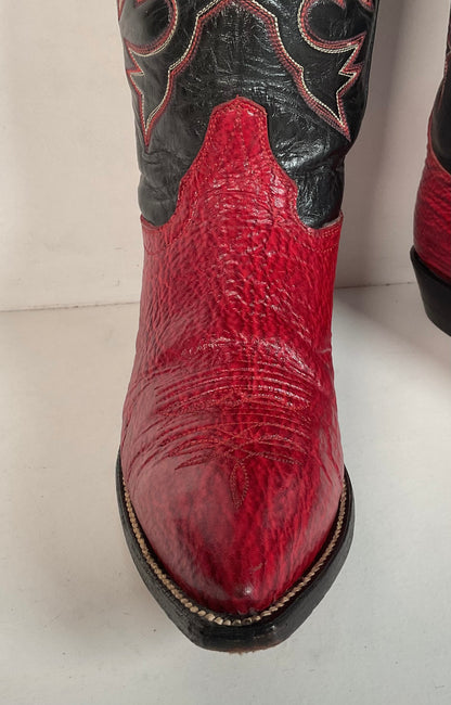 Vintage Hondo Shark Skin Cowgirl Boots 7.5 B Exotic Cherry Red