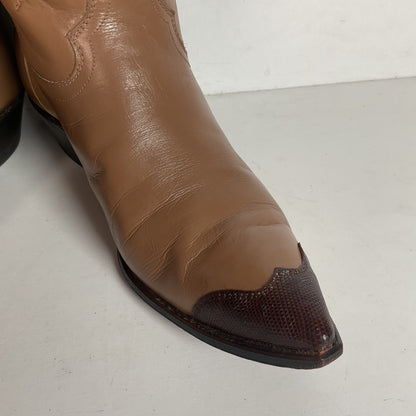Vintage 1960s Justin Lizard Wingtip Cowgirl Boots 7 B White Label USA Made