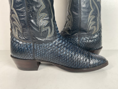 Vintage Nocona Python Snakeskin Cowboy Boots | USA Made | Royal Blue | 9 EE