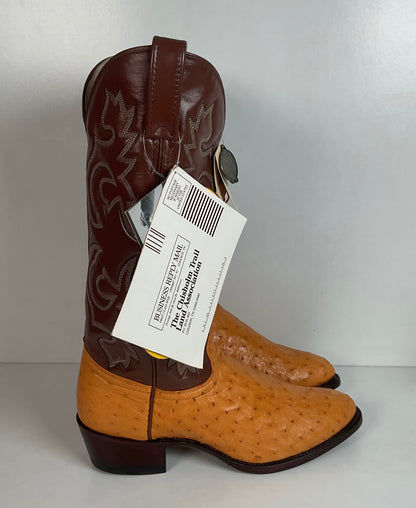 Vintage J. Chisholm Men’s Butterscotch Ostrich 7.5 D USA Made Exotic Pin Quill