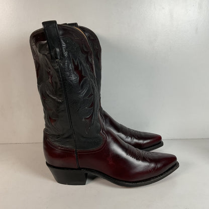 Vintage Dan Post Black Cherry Cowboy Boots — Tooled Inlay — 11 D