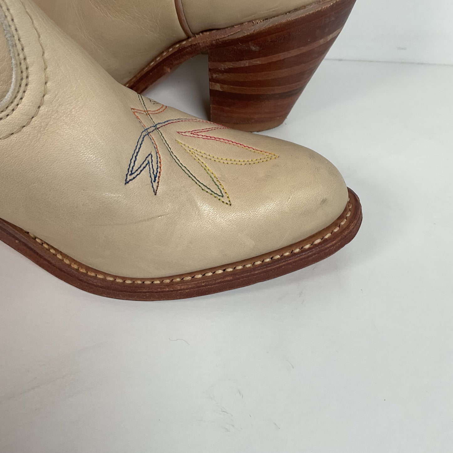 Vintage Miss Capezio Tulip Cowgirl Boots 7.5 M USA Made Rainbow Stitched