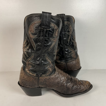 Vintage Olathe Python Snakeskin Cowboy Boots | Distressed | Tooled Inlay | 13 EE