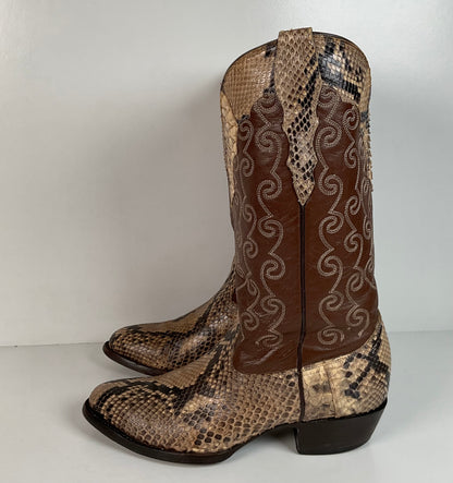 Vintage Longhorn Cowboy Boots | Python Snakeskin | Tooled Overlays | Men’s 9 D