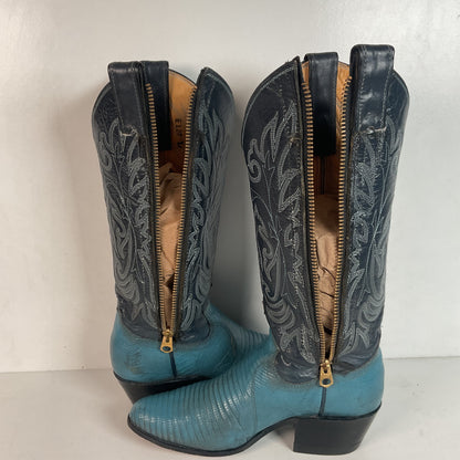 Vintage Justin Turquoise Cowgirl Boots 5 B Zipper Teju Lizard Vamp