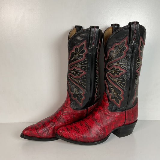 Vintage Tony Lama Natural Teju Lizard Cowboy Boots 9 D Gold Label
