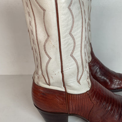 Vintage J Chisholm White Cowgirl Boots 7.5 M Teju Lizard