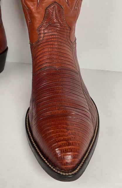 Vintage Hondo Cowboy Boots | Pieced Teju Lizard | Extra Wide | 10 EE