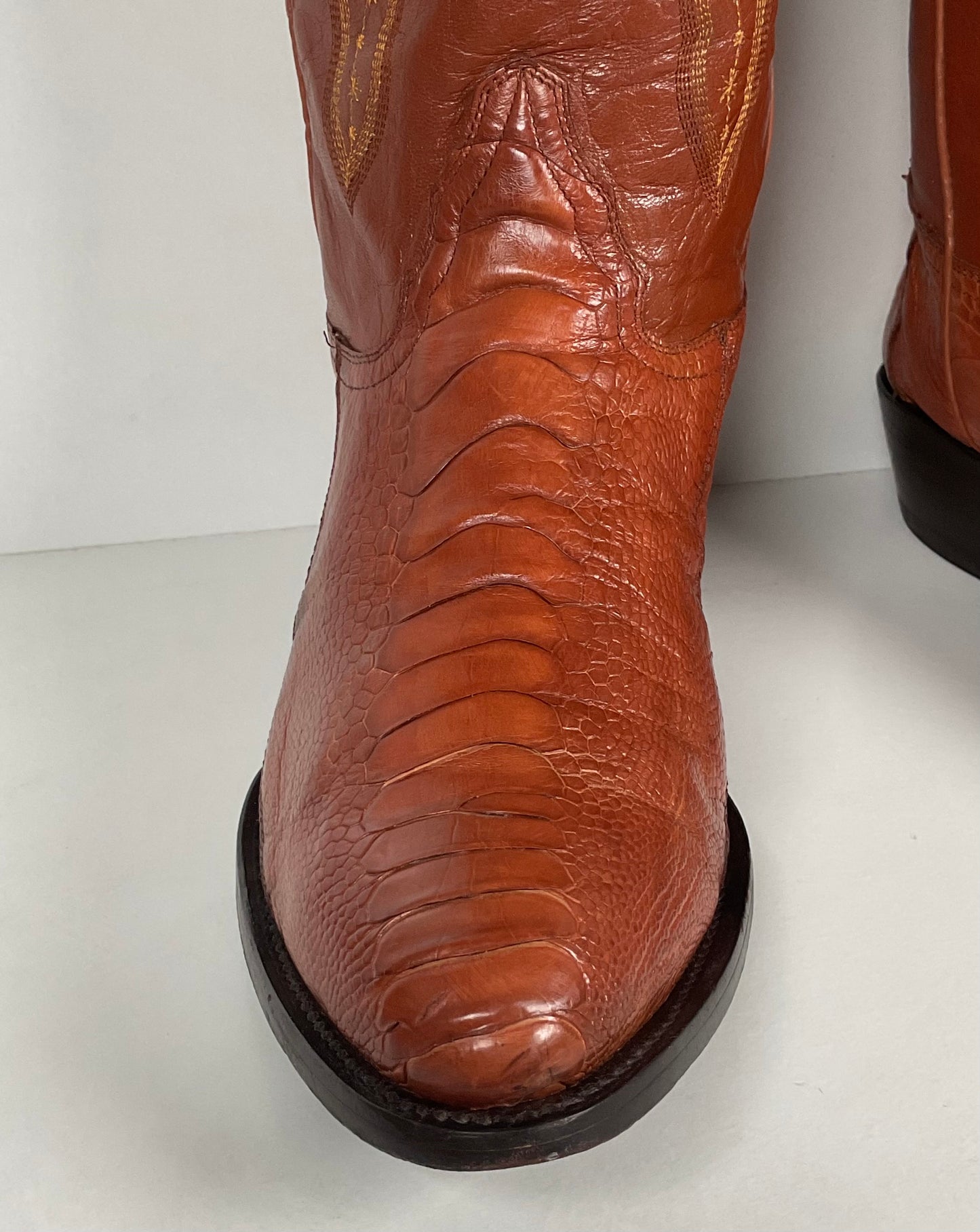 Vintage Longhorn Ostrich Leg Cowboy Boots | Exotic | Tooled Inlays | Men’s 13 D