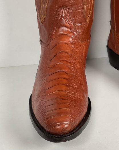 Vintage Longhorn Ostrich Leg Cowboy Boots | Exotic | Tooled Inlays | Men’s 13 D