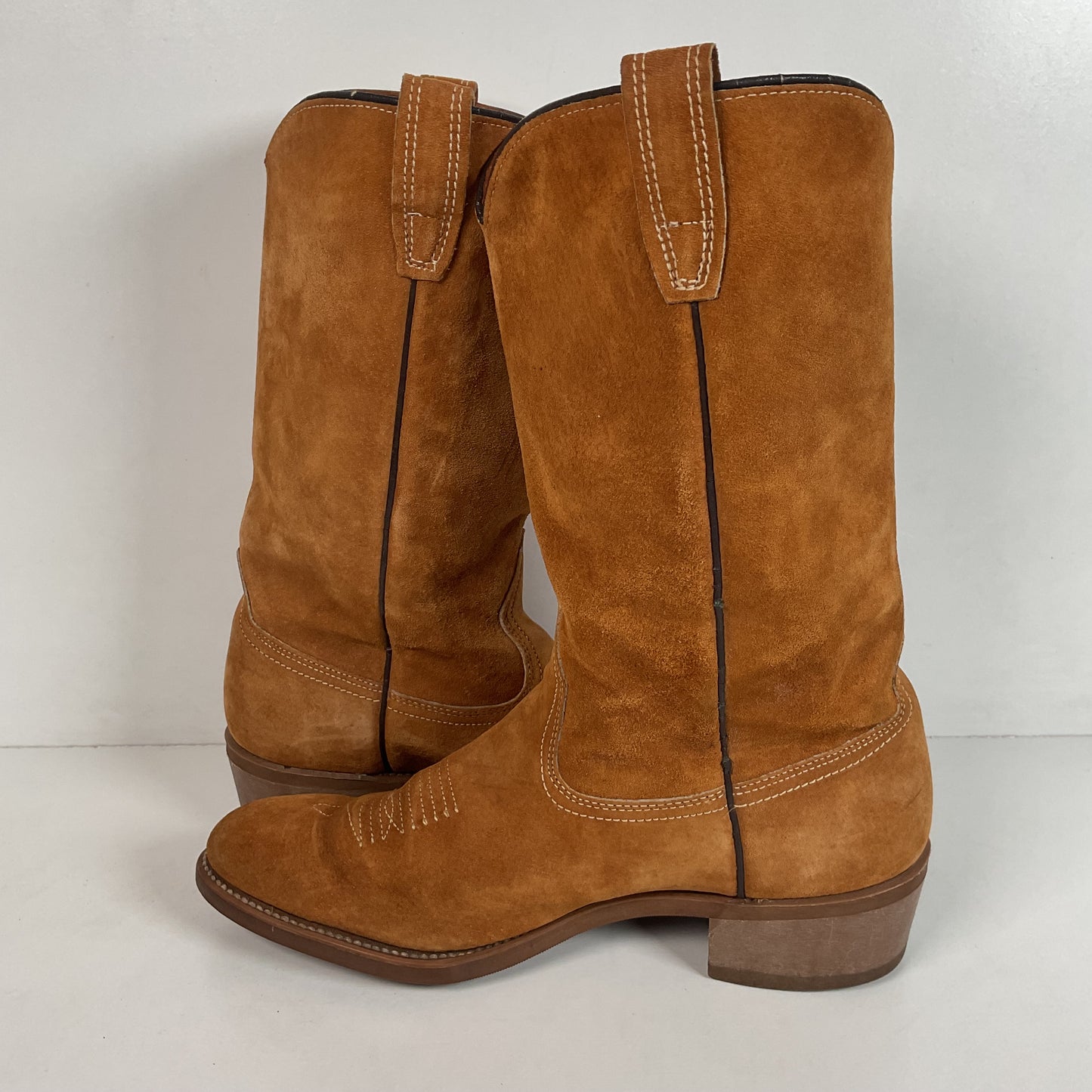 Vintage Wolverine Full Suede Cowgirl Boots 8 M Harvest Wheat Vibram