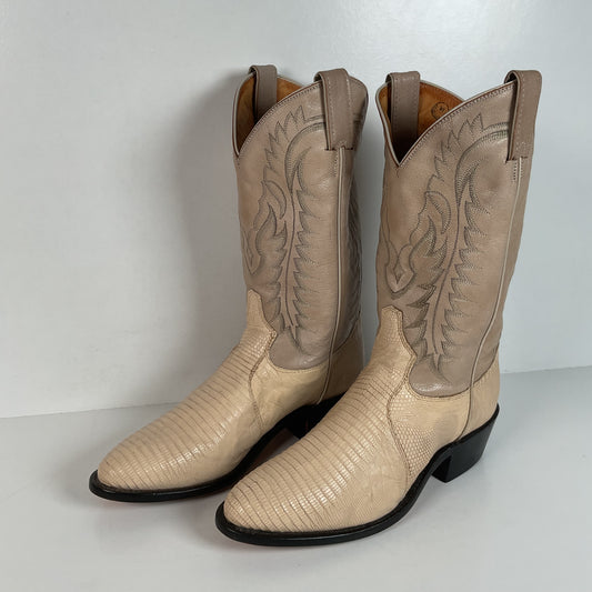 Tony Lama Teju Lizard Cowboy Boots | USA Made | Bone White | Men’s 8.5 D
