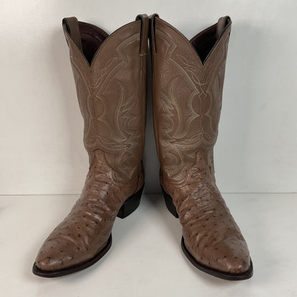 Justin Full Ostrich Quill Cowboy Boots 10 E USA Made Exotic