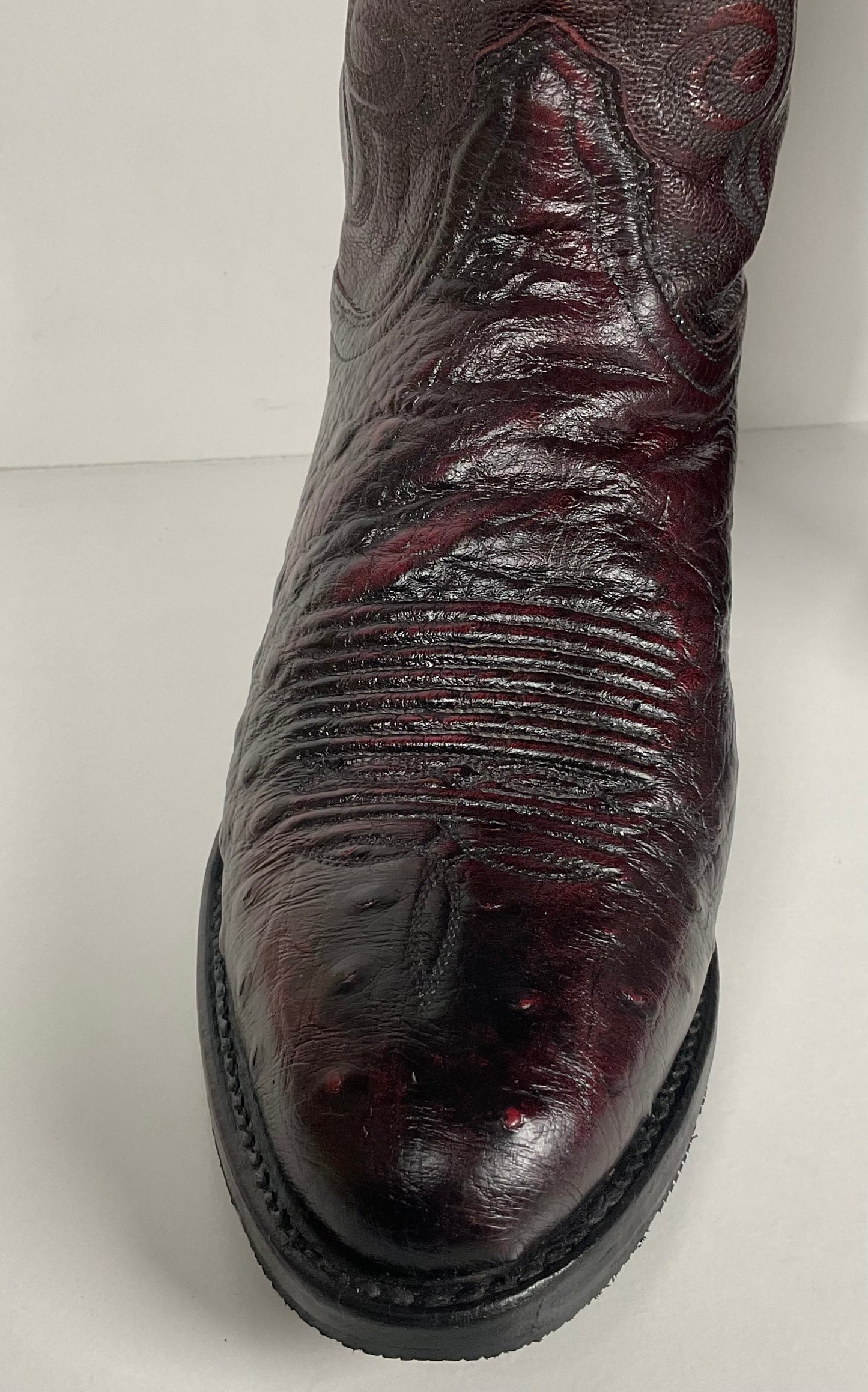 Lucchese 2000 Smooth Ostrich Cowboy Boots | Black Cherry | Exotic | Men’s 8.5 D