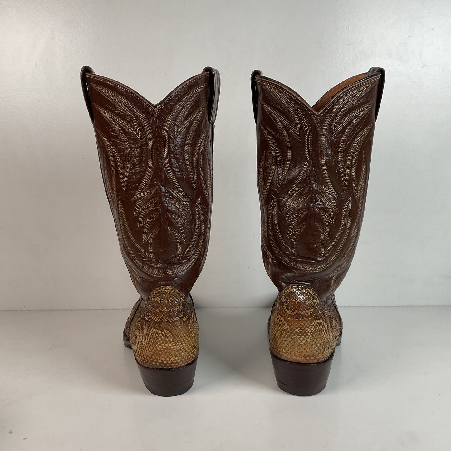 Vintage Nocona Boa Snakeskin Cowboy Boots 8 D Front Cut