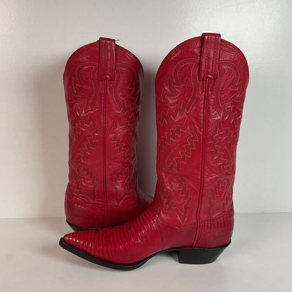 Vintage Panhandle Slim Teju Lizard Cowgirl Boots | Ruby Red | Women’s 7.5 B